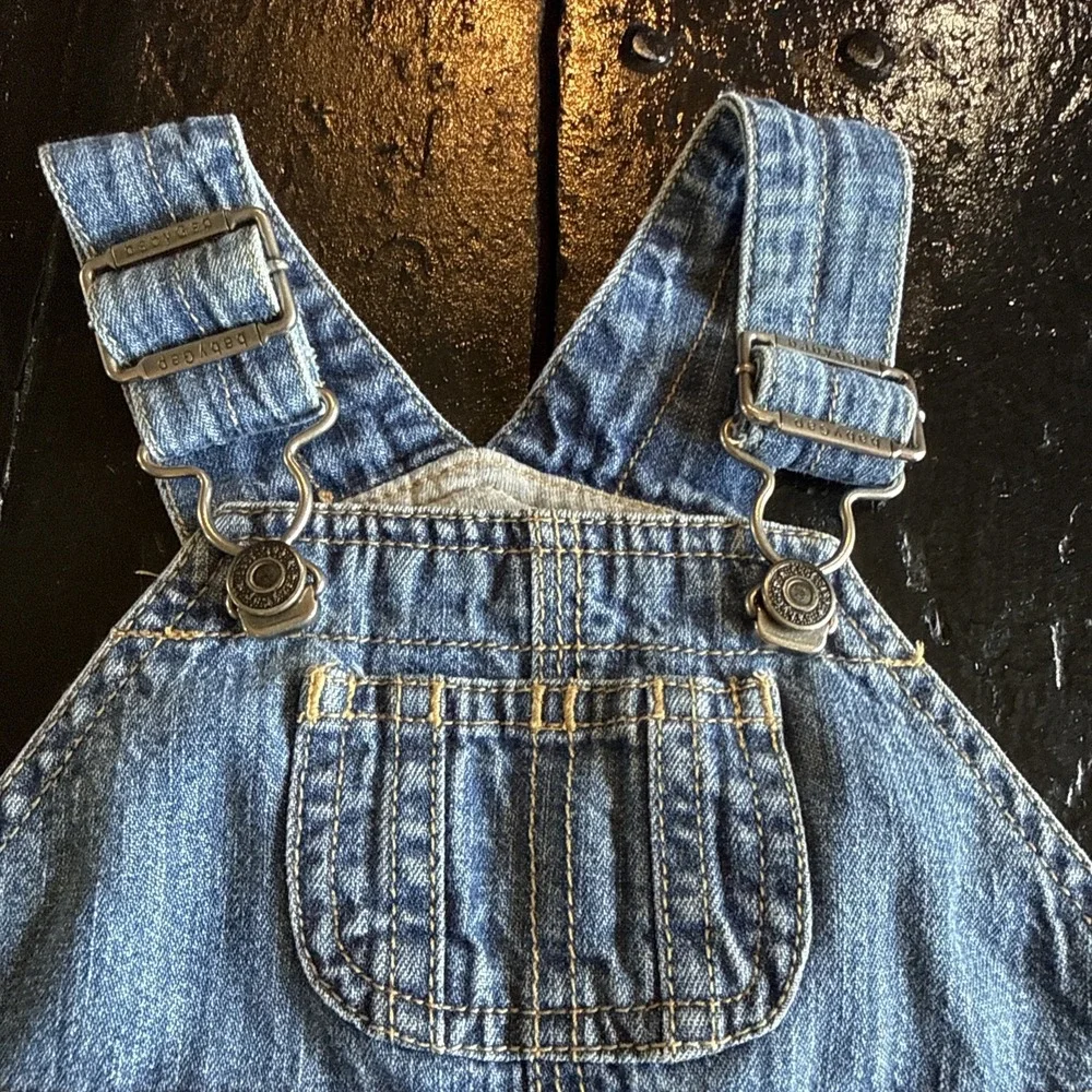 VTG Baby Gap Carpenter Lined Bibs Overalls Denim Jeans 3-6mo Y2K Logo 12/05 Bear